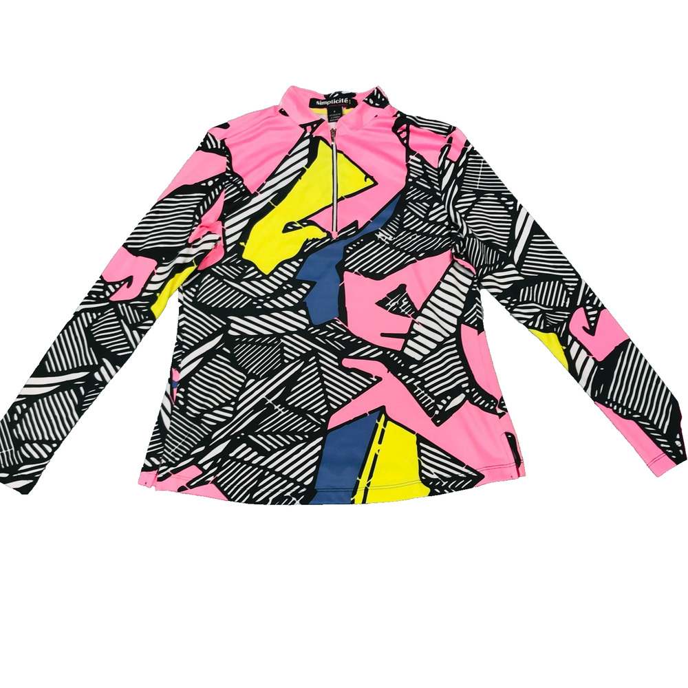 Simplicite Jamie Sadock Womens Small Top 1/4 Zip Pink Abstract Golf Flaw BV17